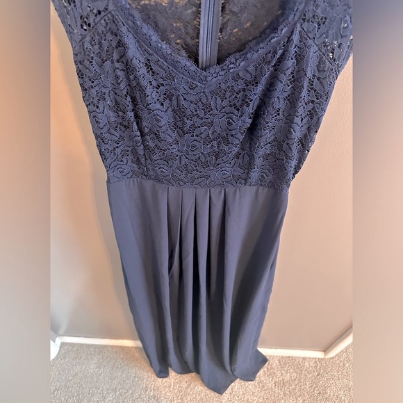 Navy Lace-Top Maxi Dress - Small - Bridesmaid Dress - Prom - Formal - Cap Sleeve - Picture 8 of 10